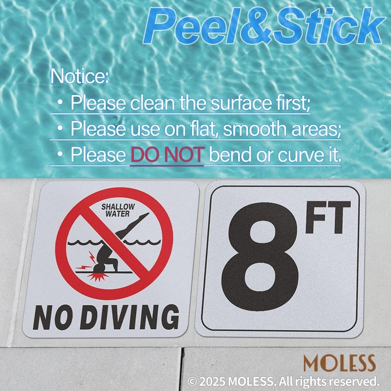 MOLESS 8FT Pool Depth Marker Stickers – 6x6″ Anti-Slip Vinyl Tile Stickers for Swimming Pool Safety Signs, Adhesive Pool Depth Markers for Decks, 8 FT (1 Pack) - Image 4